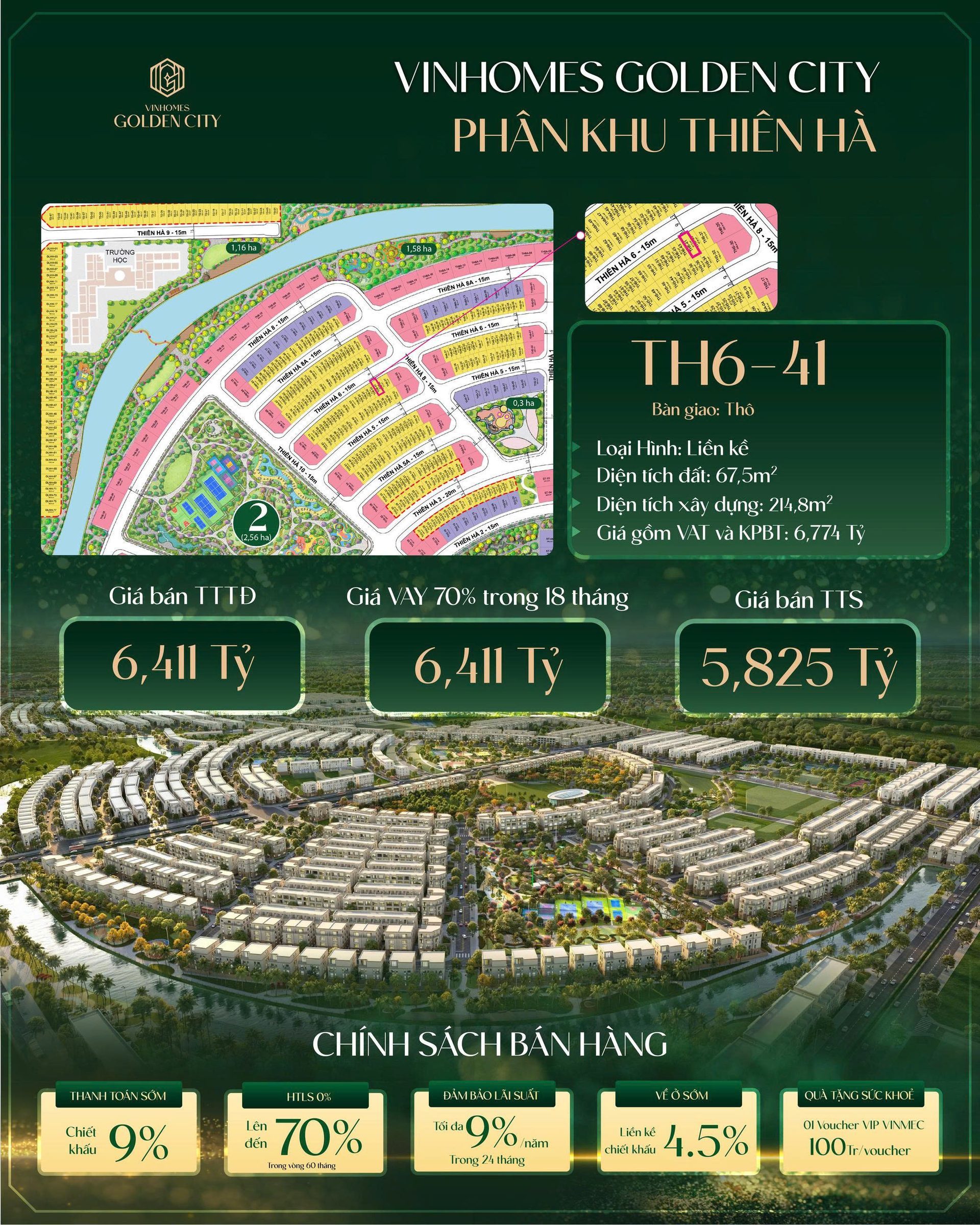 Bán liền kề TH6-41 Vinhomes Golden City Hải Phòng – Giá từ 5,825 tỷ, hỗ trợ vay 70%