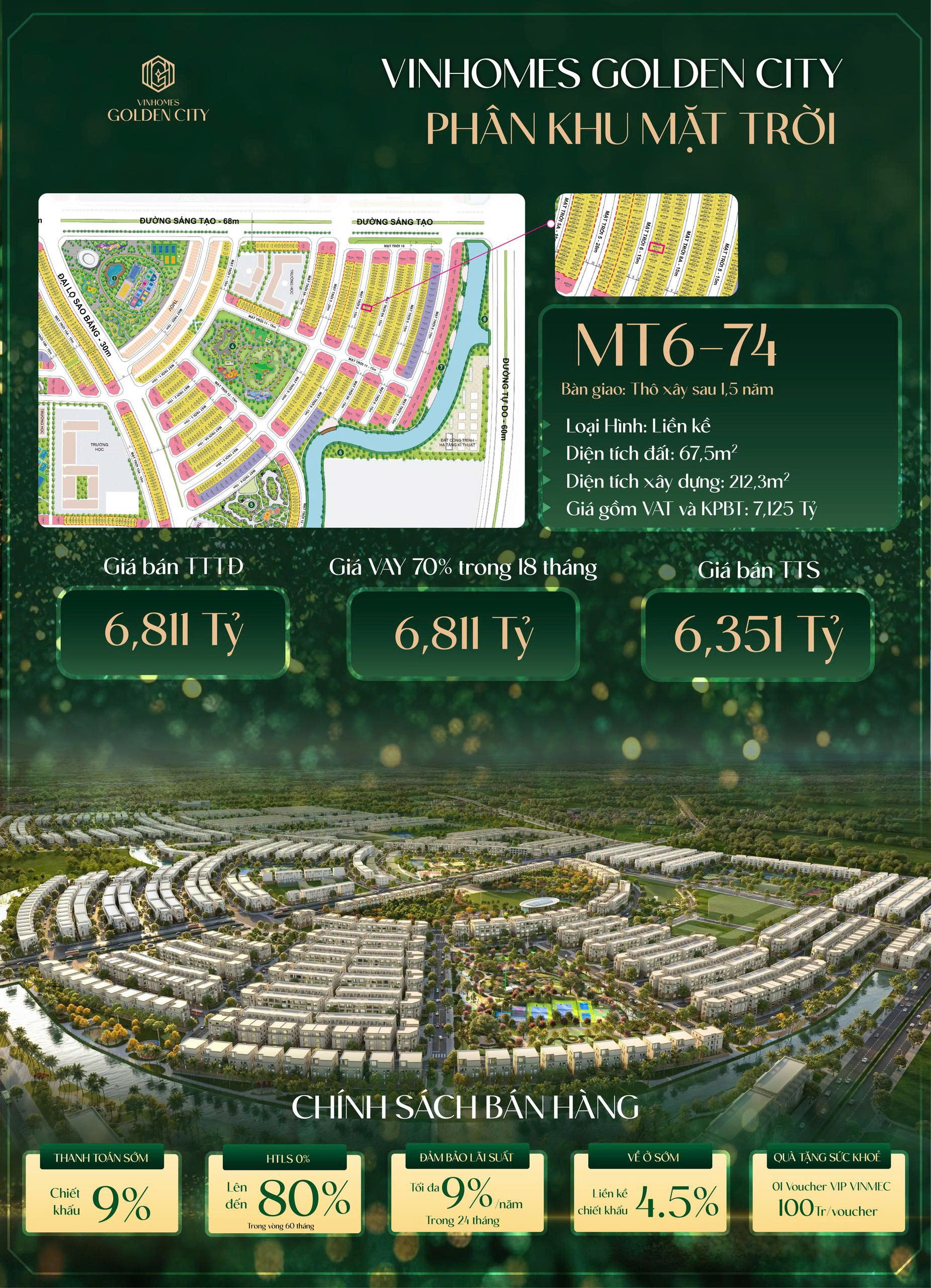 MT6-74 – Căn liền kề đẹp hiếm có tại phân khu Mặt Trời | Vinhomes Golden City