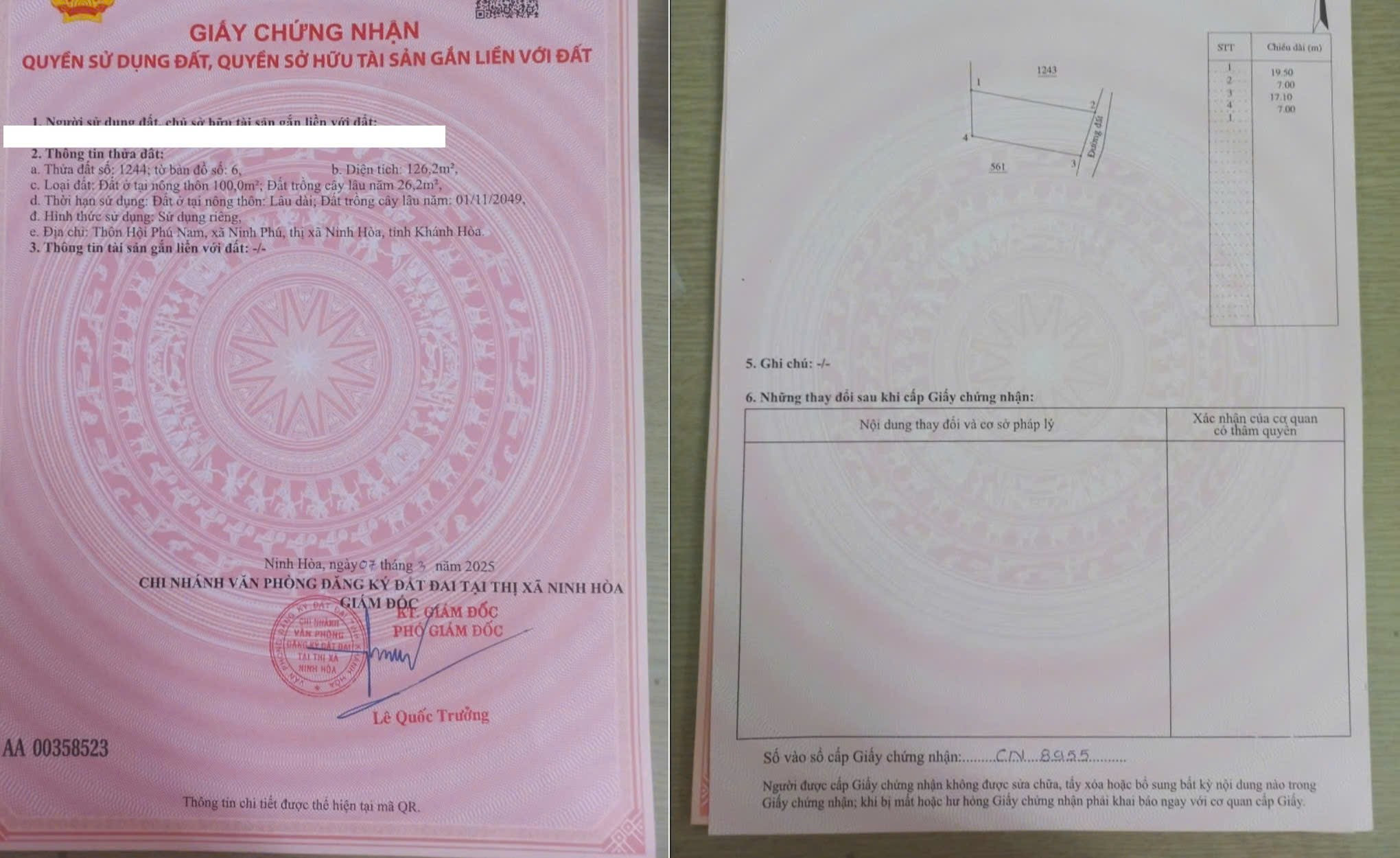 0938.113.403 Bán đất Phường Hòa Thắng, diện tích 126.2m² ngang 7m 100m2 thổ cư giá 386 triệu Phường Hòa Thắng