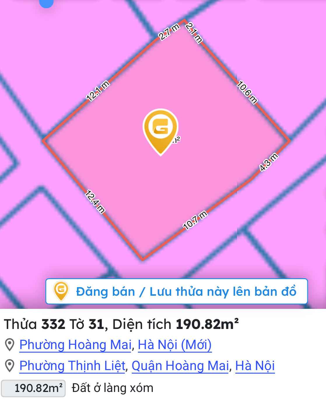 Bán đất 190.8m² full thổ cư ngang 15m giá 43.68 tỷ tại Phường Hoàng Mai