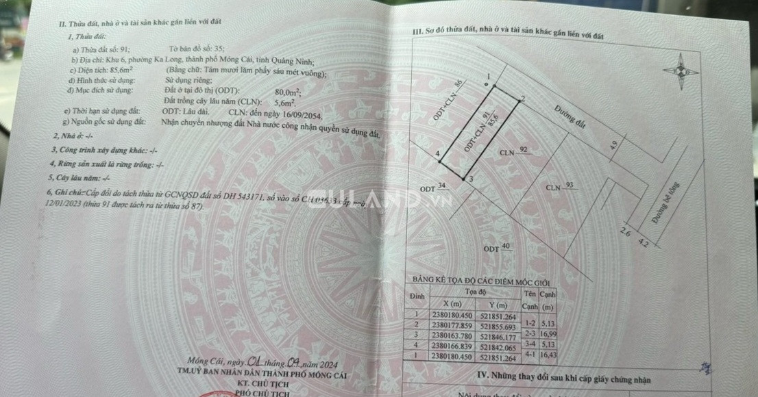 Cần bán lô đất khu 6- kalong- móng cái