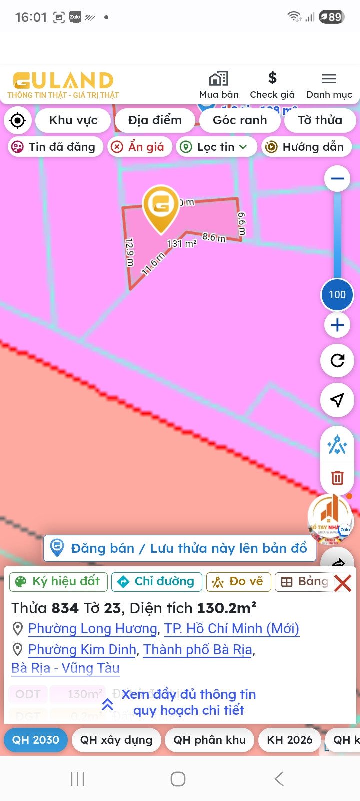 Đất nền phường kim dinh , khu dân cư , dt 130m2 thổ cư toàn bộ . Đường 13m + 3m thoát hiểm,  tiện ích đầy đủ , lh 0867649382