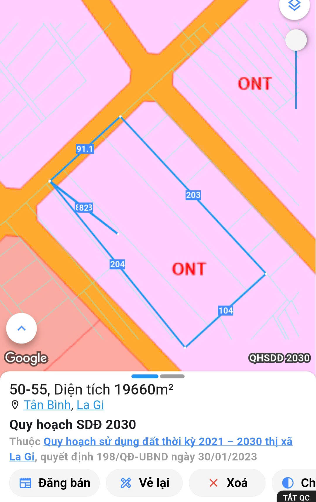 Bán đất 19666m² ngang 96.5m giá 33 tỷ Phường La Gi