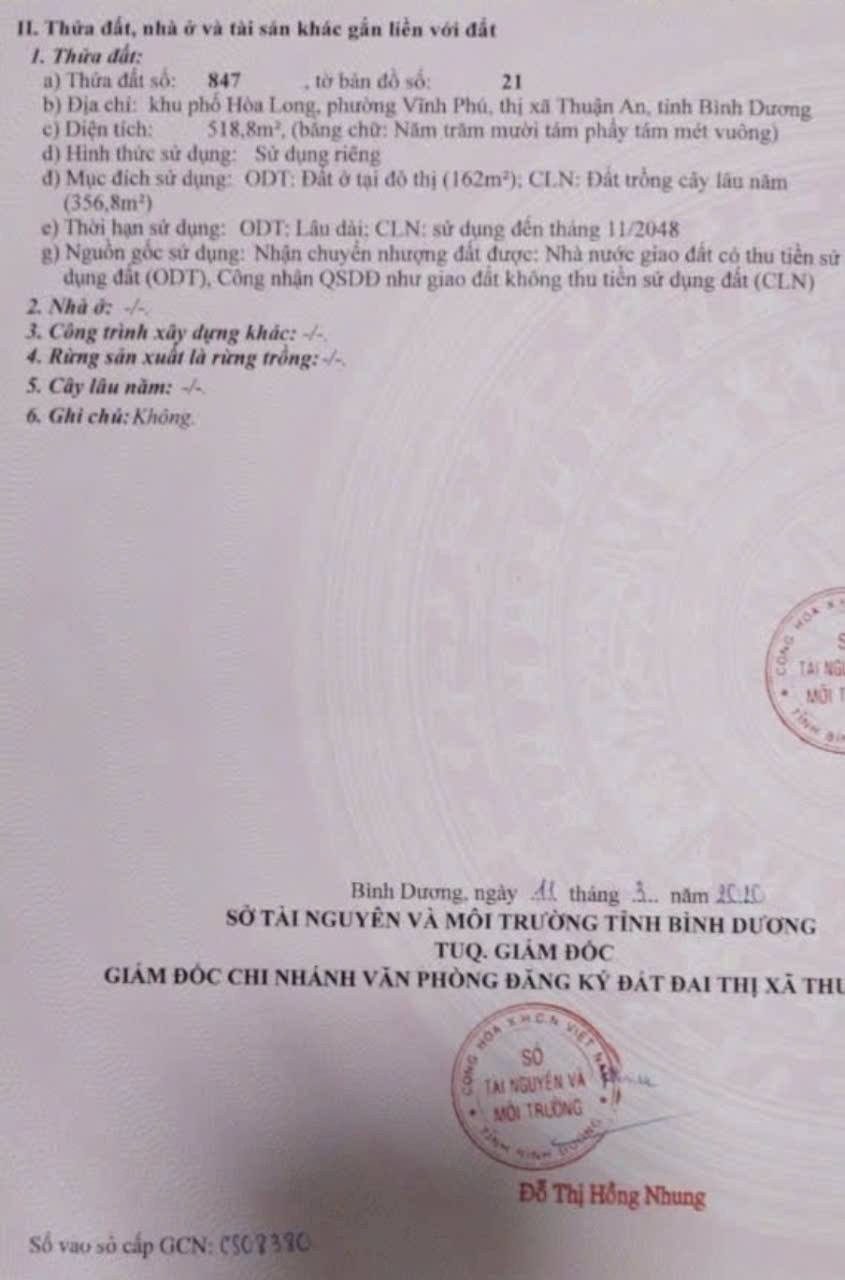 Bán Đất 518.8m² thổ cư 162m² giá 13.5 tỷ tại Phường Lái Thiêu TP. Hồ Chí Minh