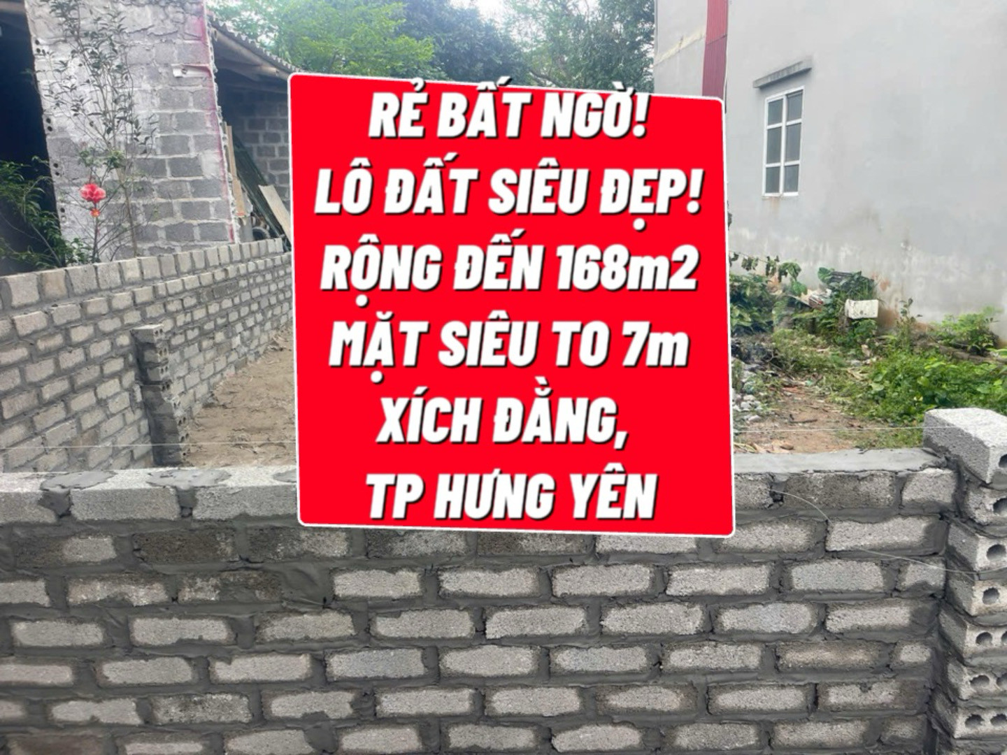 VIP
👑👑👑 RẺ BẤT NGỜ! LÔ ĐẤT SIÊU ĐẸP! RỘNG ĐẾN 168m2, MẶT SIÊU TO 7m, XÍCH ĐẰNG, THÀNH PHỐ HƯNG YÊN
