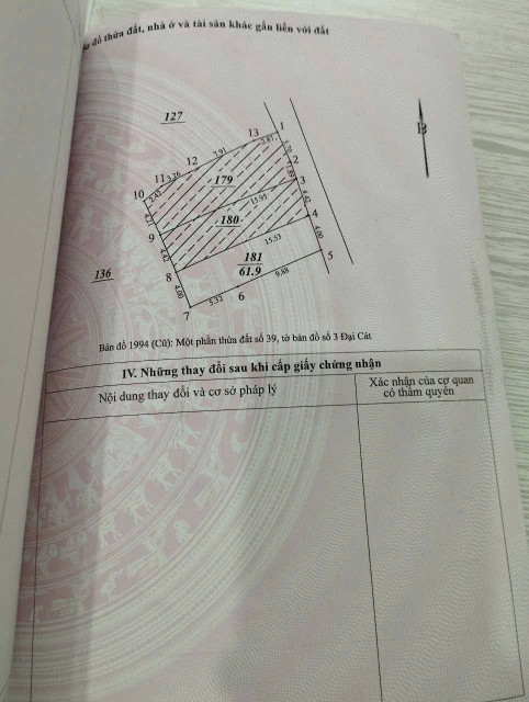 Bán đất Đại Cát, Bắc Từ Liêm, 62m2, mặt tiền 4m, ô tô, 7.8 tỷ