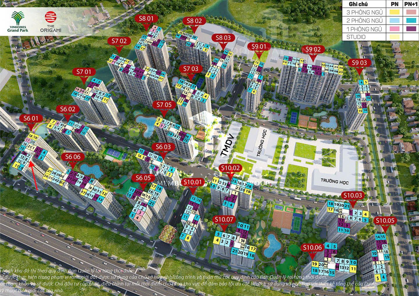 CHÍNH CHỦ BÁN CĂN HỘ 2PN 2WC – 59m², TÒA S601, THE ORIGAMI – VINHOMES GRAND PARK - THỦ ĐỨC, TP HỒ CHÍ MINH