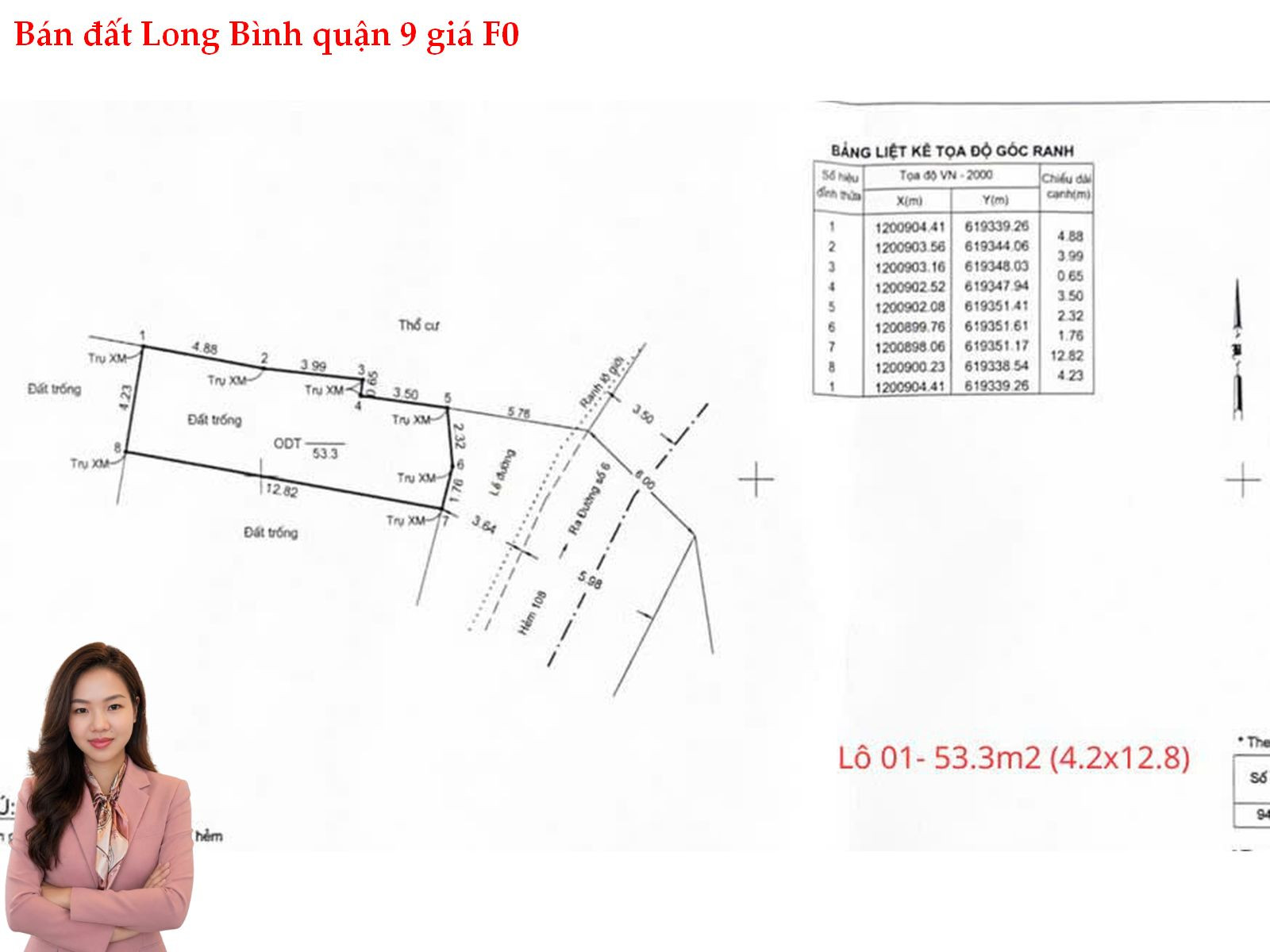 Bán đất 50.5m² có sẵn 50,5m² thổ cư ngang 4m giá 3.18 tỷ tại Phường Long Bình