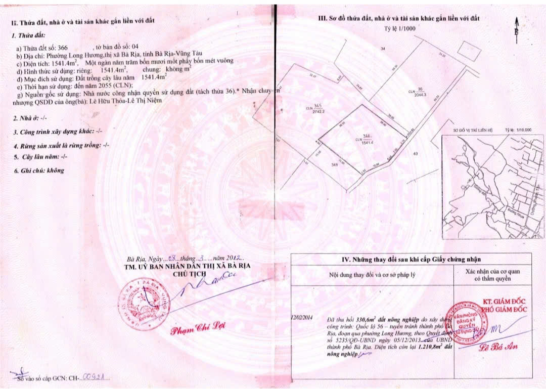 Bán đất 1221.3m² giá 17.7 tỷ Phường Long Hương