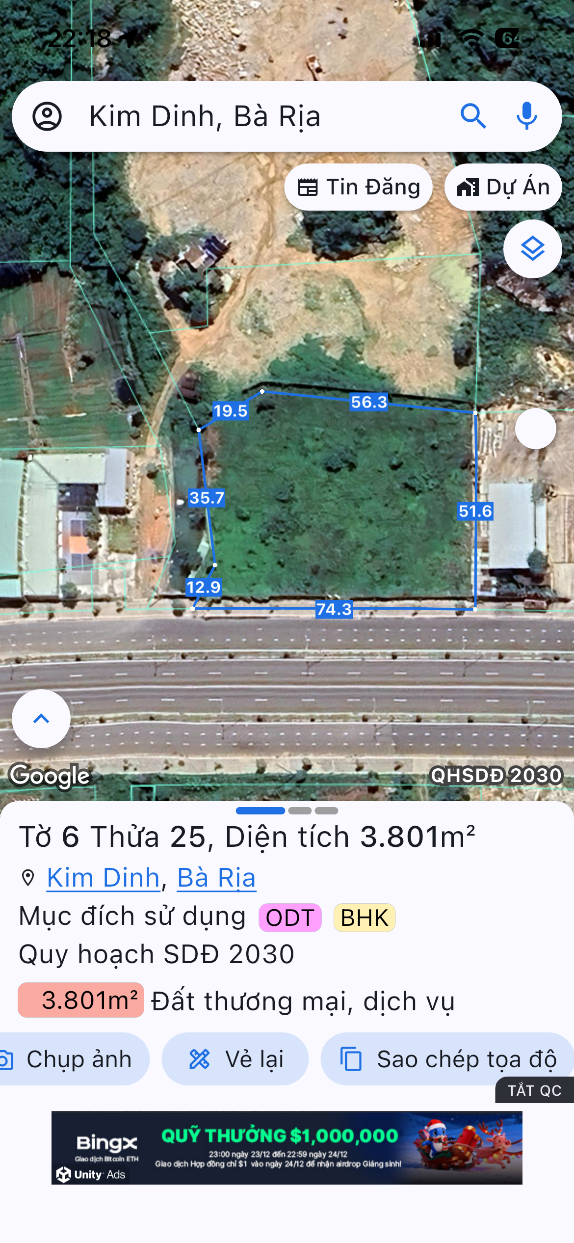 Bán đất 3800.6m² ngang 74m giá 40 tỷ Phường Long Hương