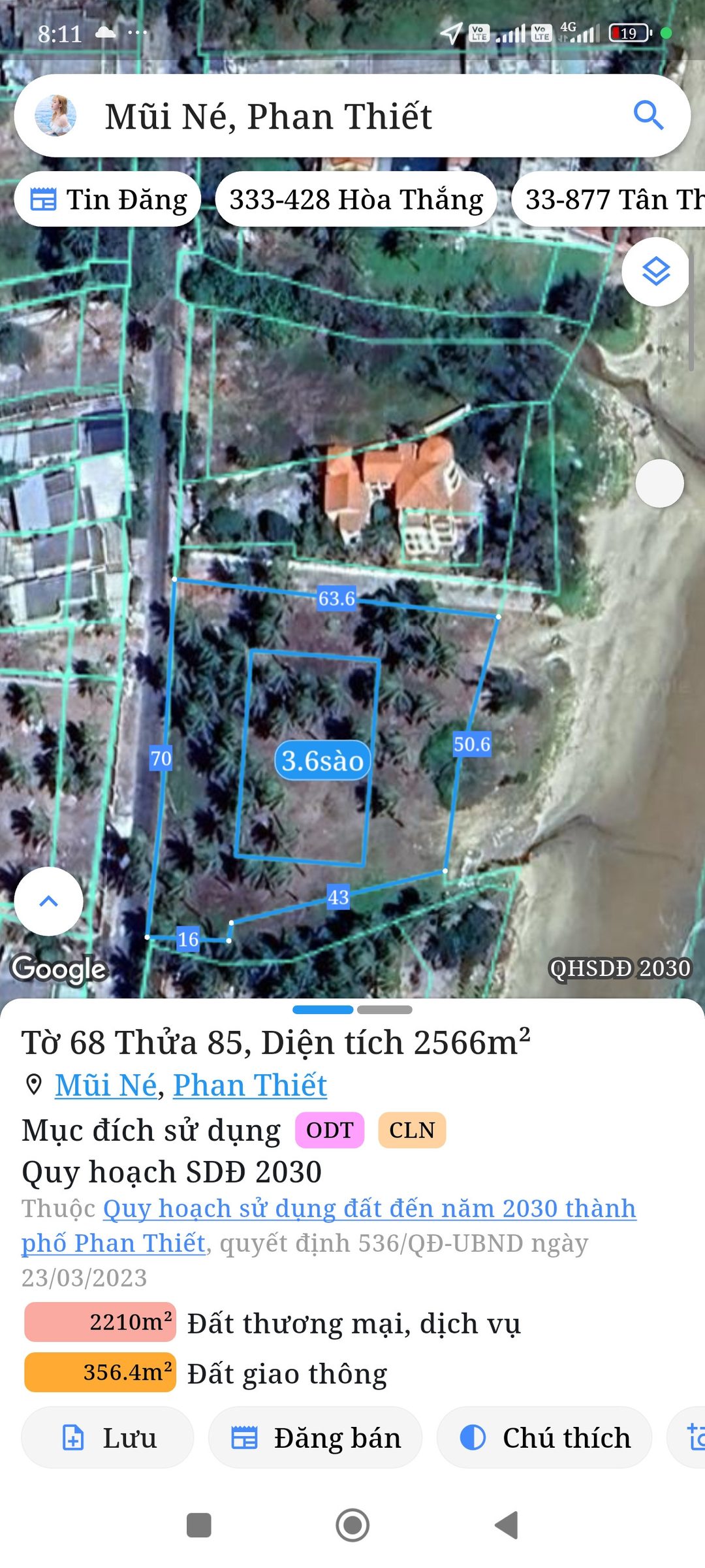 Bán đất 3566m² có sẵn 1150m² thổ cư ngang 70m giá 45 tỷ tại Phường Mũi Né