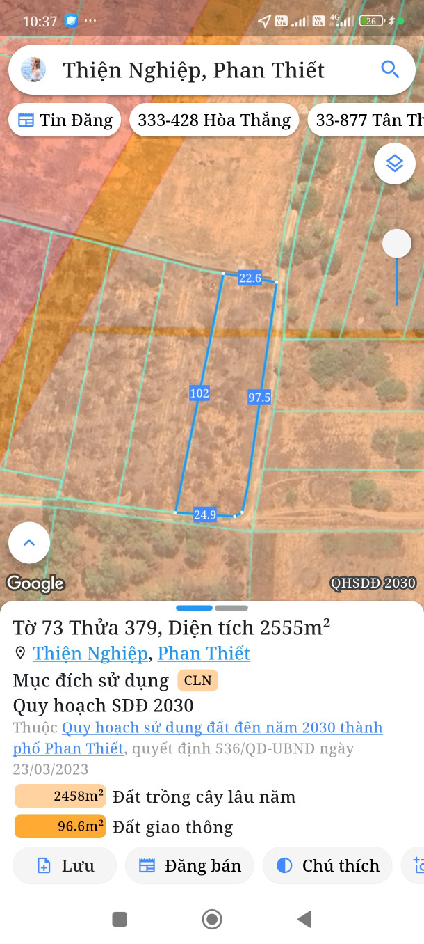 Bán đất 2555m² ngang 97m giá 3.06 tỷ Phường Mũi Né