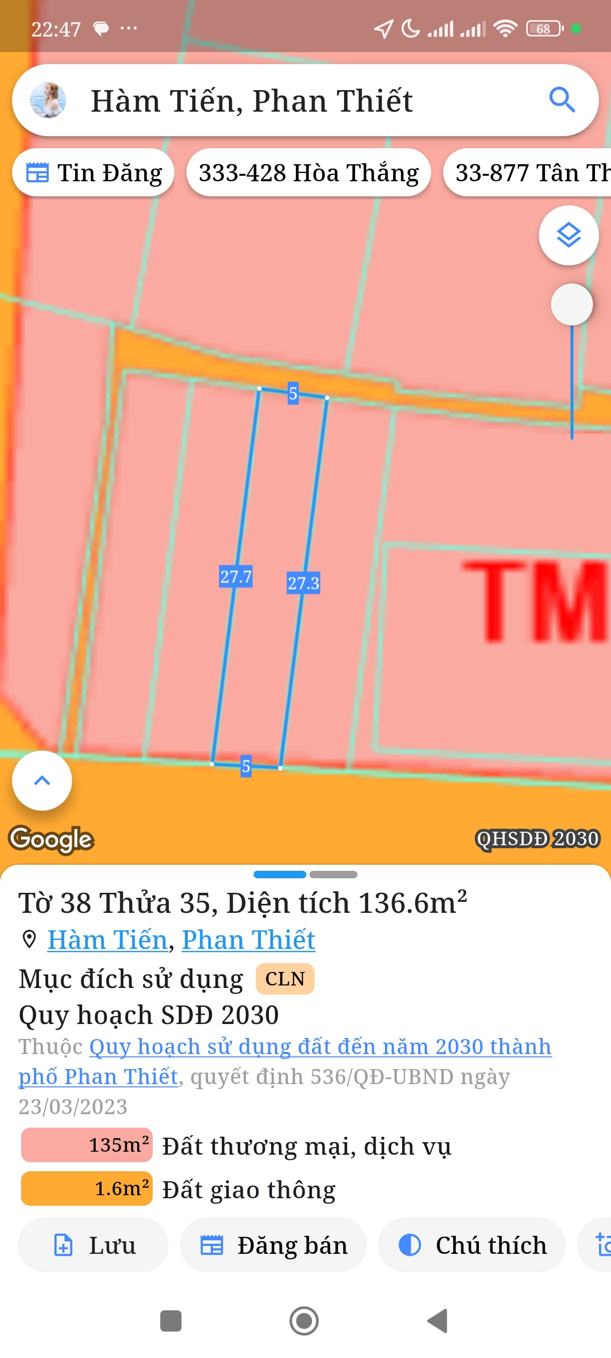 Bán đất 136.6m² ngang 5m giá 6.2 tỷ Phường Mũi Né
