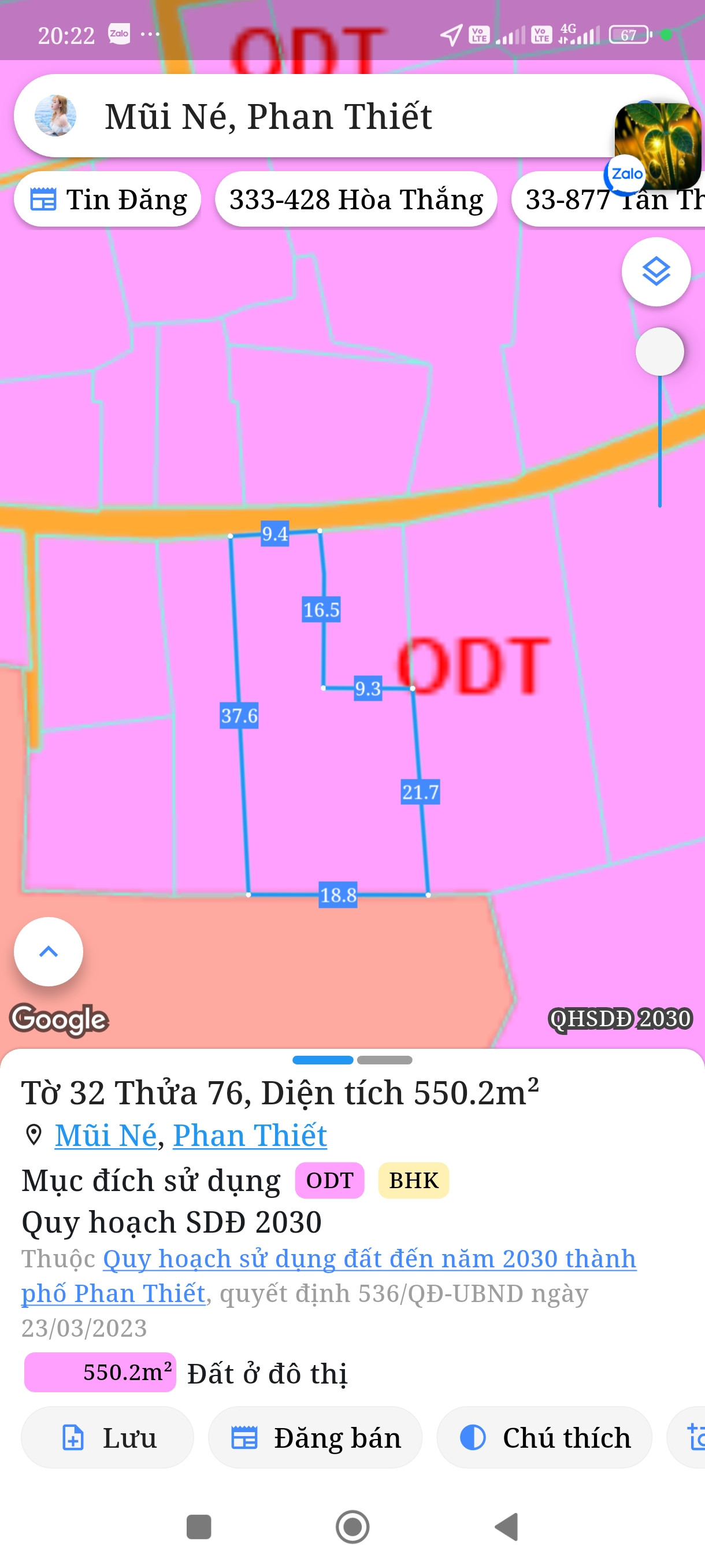 Bán đất 550,2m² ngang 9,4m giá 5 tỷ Phường Mũi Né