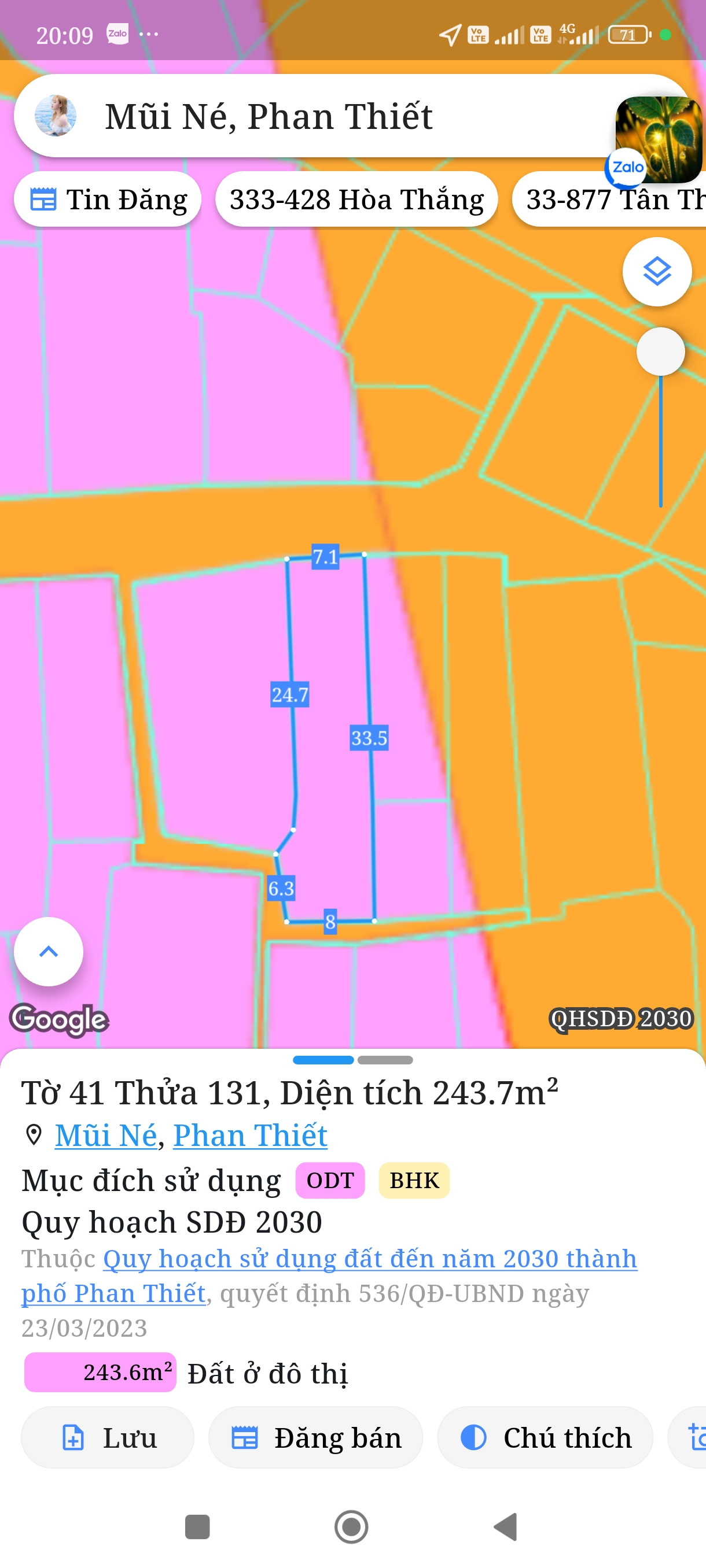 Bán đất 243.7m² ngang 7,1m giá 4.4 tỷ Phường Mũi Né