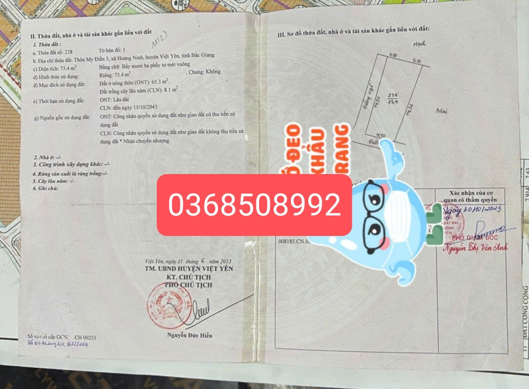 Bán đất 73m² ngang 4,5m giá 1.9 tỷ Phường Nếnh