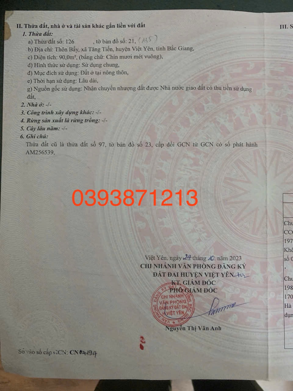 Bán đất 90m² ngang 4,5m giá 3.3 tỷ tại Phường Nếnh
