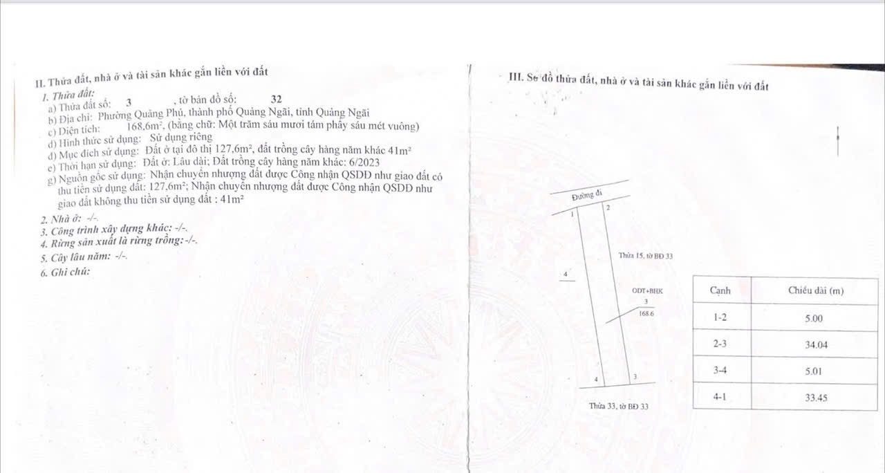 Bán đất 168.8m² có sẵn 168m² thổ cư ngang 5m giá 900 triệu tại Phường Nghĩa Lộ