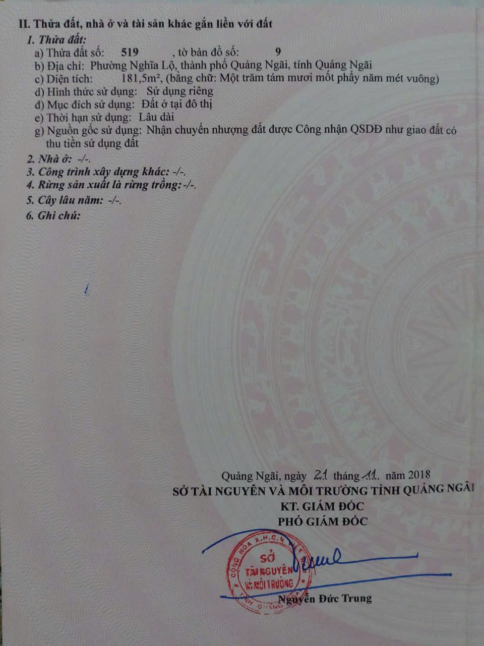 Lô đất hẻm ô tô phường Nghĩa Lộ 181m2 giá chỉ 1tỷ 50tr