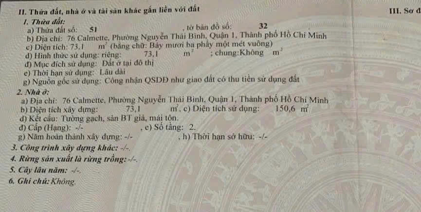 Bán Nhà Mặt Tiền 76 Calmette, Nguyễn Thái Bình, Q1