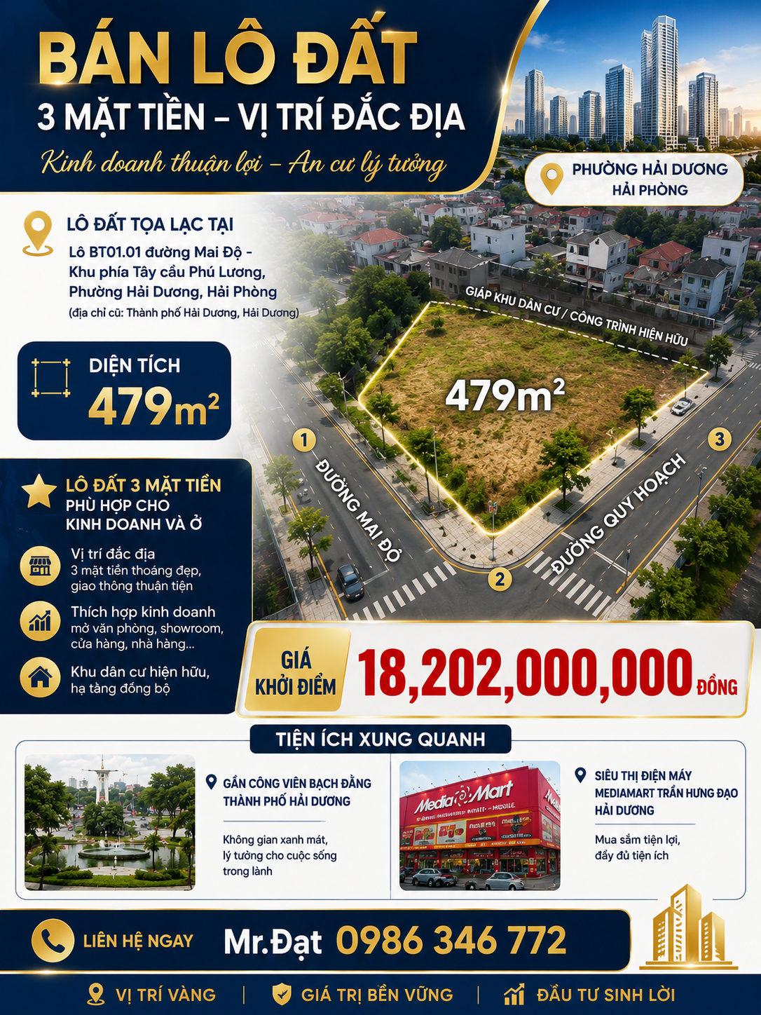 Ngân hàng phát mại bán đấu giá lô đất BT01.01 đường Mai Độ - 479m2 - VIP