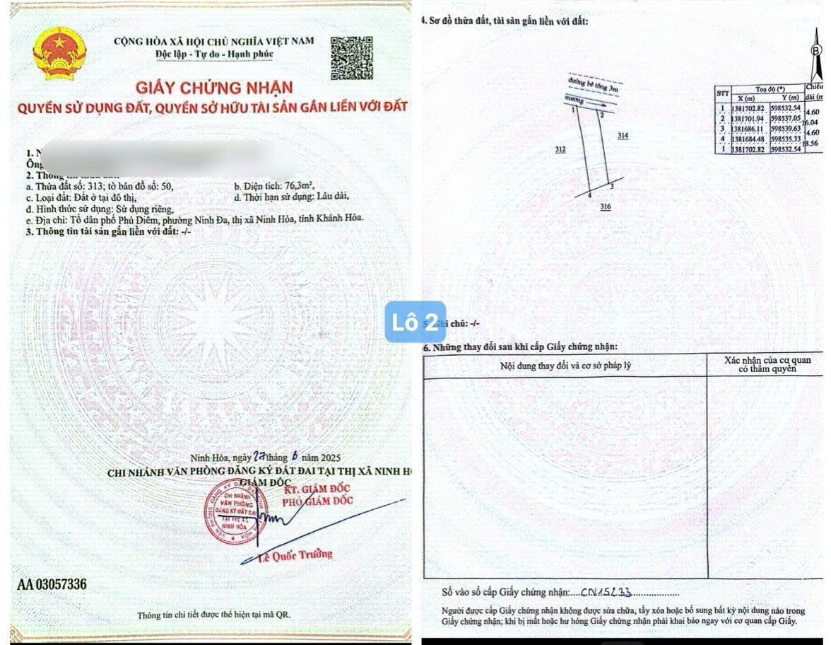 Lh: 0938256791 Hiếu. 
🔥Mặt tiền đường chính Hòn Hèo tại TDP Phú Diêm . phường Ninh Hoà ( phường Ninh Đa củ)
- Dt 76mv Funl ODT
- Đường bê tông chính Hòn Hèo
💸 Lô dt : 76mv Giá giảm giá còn 450 triệu
Lô 70mv giá 470 triệu 
Lô 88mv giá 490 triệu