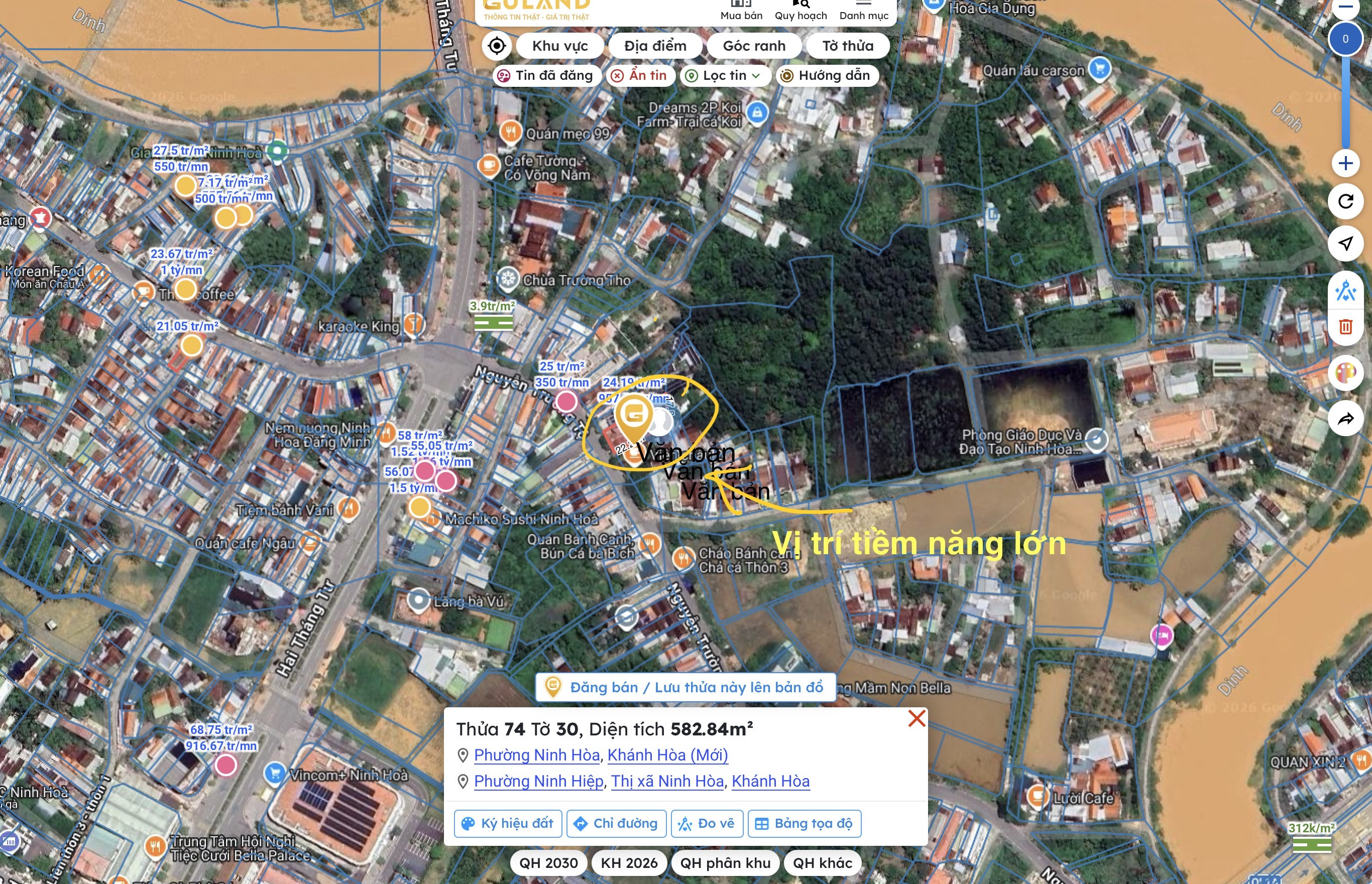 Bán đất 273m² full thổ cư ngang 7,2m giá 6.7 tỷ tại Phường Ninh Hòa, đã tách thửa và đầy đủ giấy tờ.