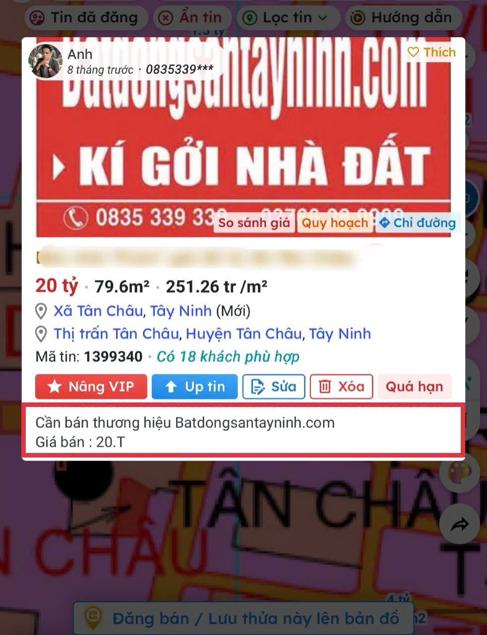 Bán đất 707m² ngang 20m giá 200 triệu tại Phường Ninh Thạnh