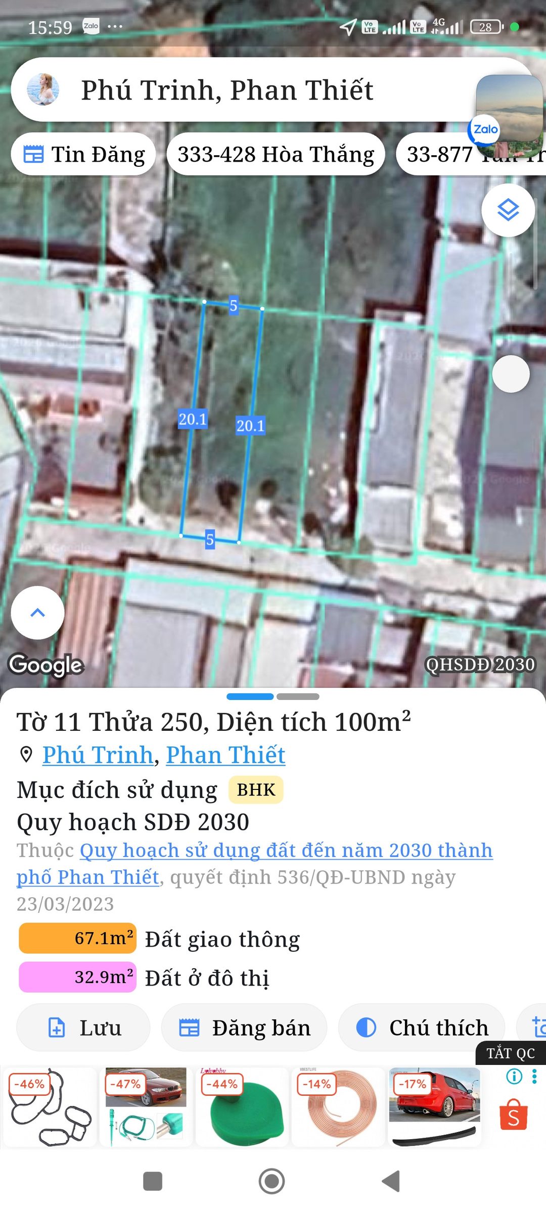 Bán đất 100m² full thổ cư ngang 5m giá 1.5 tỷ tại Phường Phan Thiết