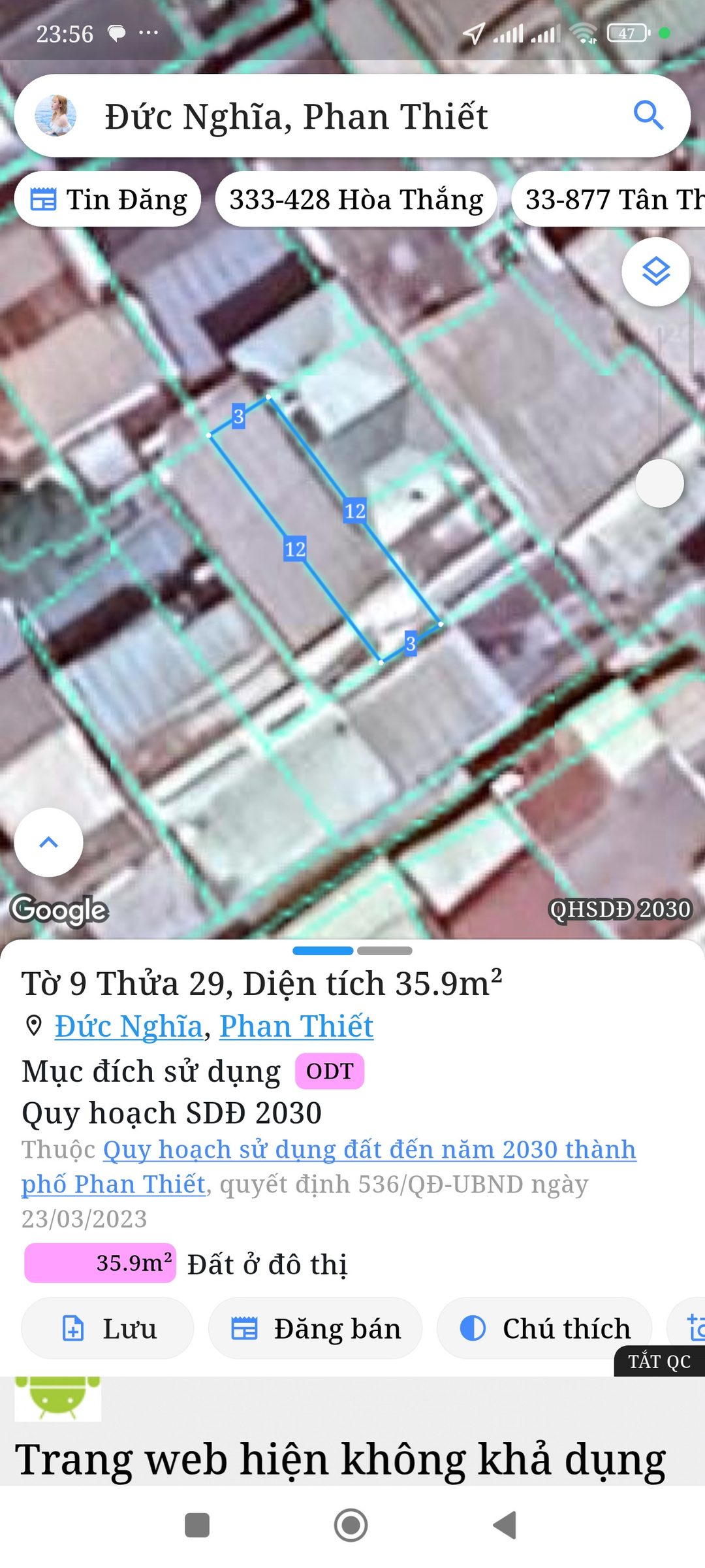Bán đất 36m² full thổ cư ngang 3m giá 1.5 tỷ tại Phường Phan Thiết