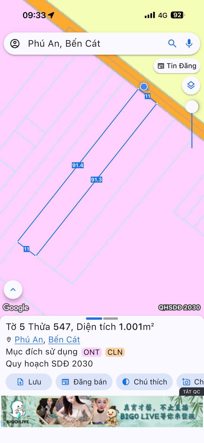 Bán Đất 1001m² thổ cư 150m² giá 4.5 tỷ tại Phường Phú An TP. Hồ Chí Minh