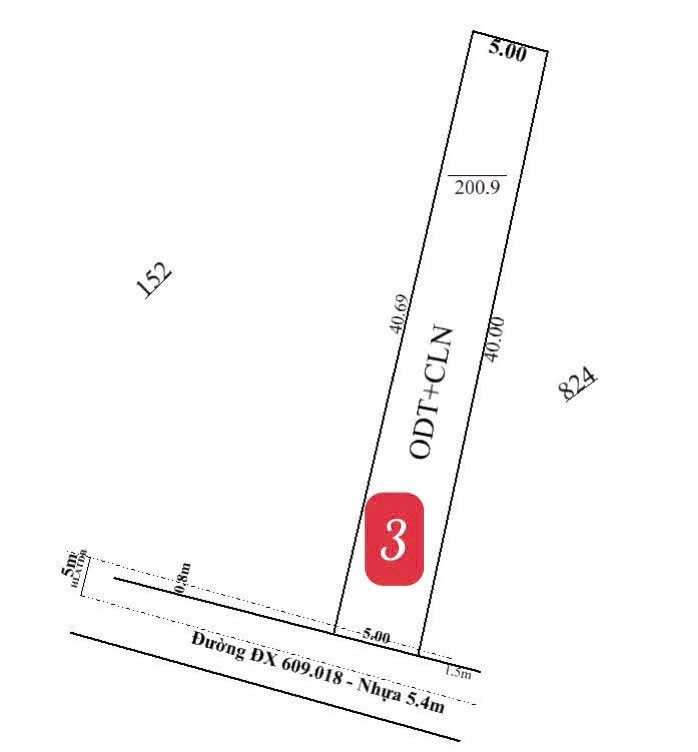 Bán đất 200m² có sẵn 60m² thổ cư ngang 5m giá 1.65 tỷ tại Phường Phú An