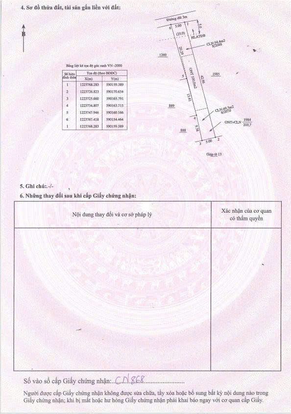 Bán đất 203.7m² có sẵn 100m² thổ cư ngang 5m giá 1.25 tỷ tại Phường Phú An