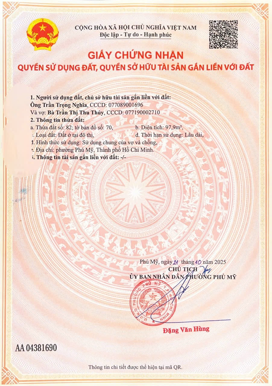 Bán đất 97,9m² ngang 4,5m giá 1.85 tỷ Phường Phú Mỹ