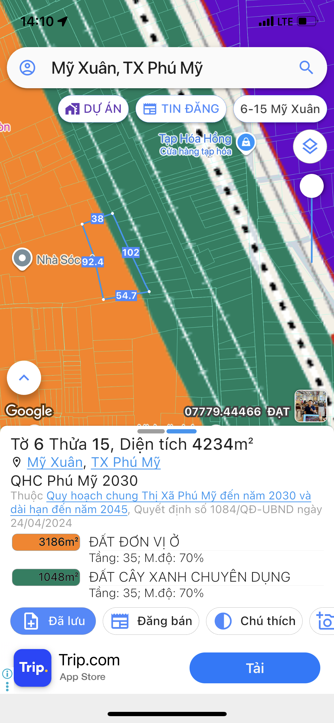 Bán đất 4144.6m² giá 20 tỷ Phường Phú Mỹ