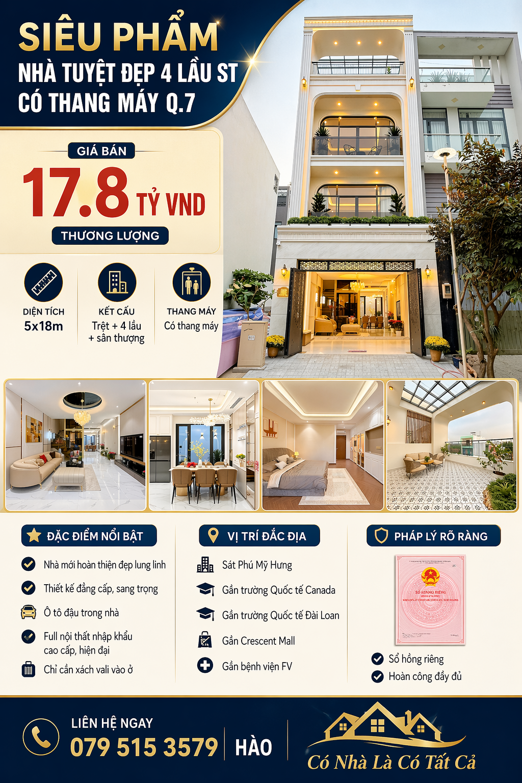 • Bán Nhà Q.7 Sát Phú Mỹ Hưng, 5x18m, 4 Lầu ST, Có Thang Máy, Sổ Hồng Riêng.