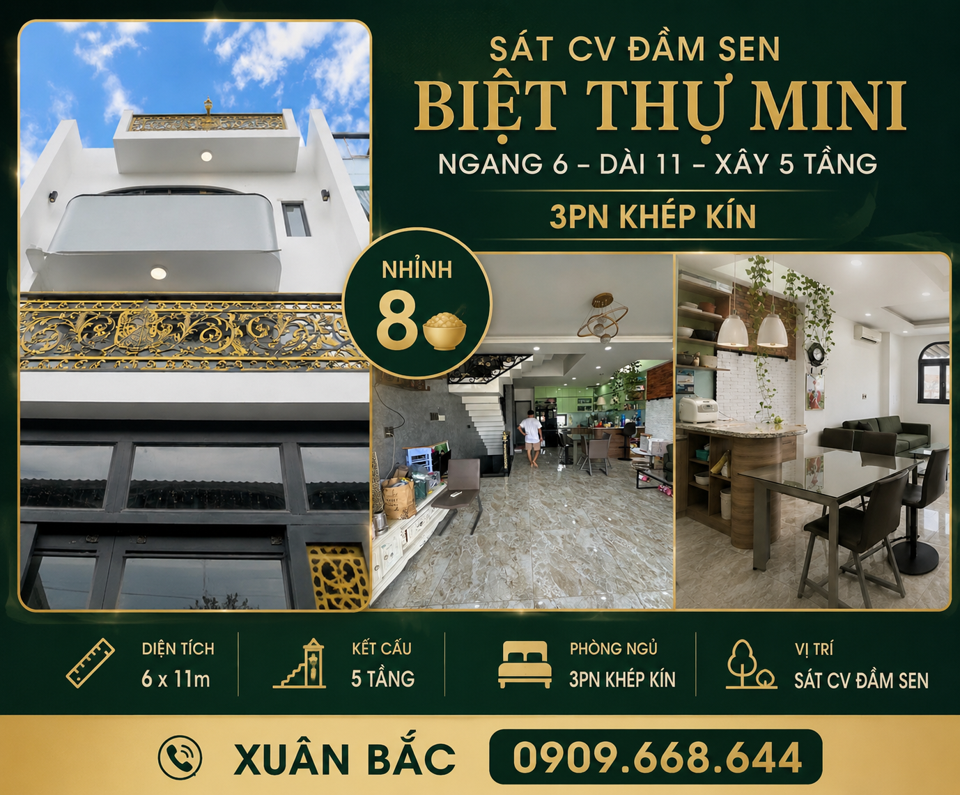 GIÁP CV ĐAM SEN - BIỆT THỰ MINI NGANG 6 DÀI 11 XÂY 5 TÂNG BTCT VỚI 3PN