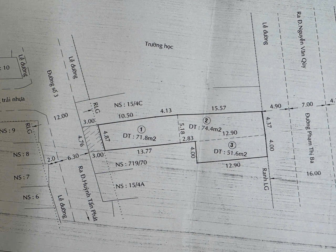 Bán đất tại Phạm Thị Ba, Phường Phú Thuận Q7. Dt 4x13 + 4x18+ 4,37x16m