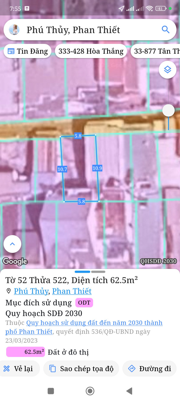 Bán đất 62m² full thổ cư ngang 5m giá 1.8 tỷ tại Phường Phú Thủy