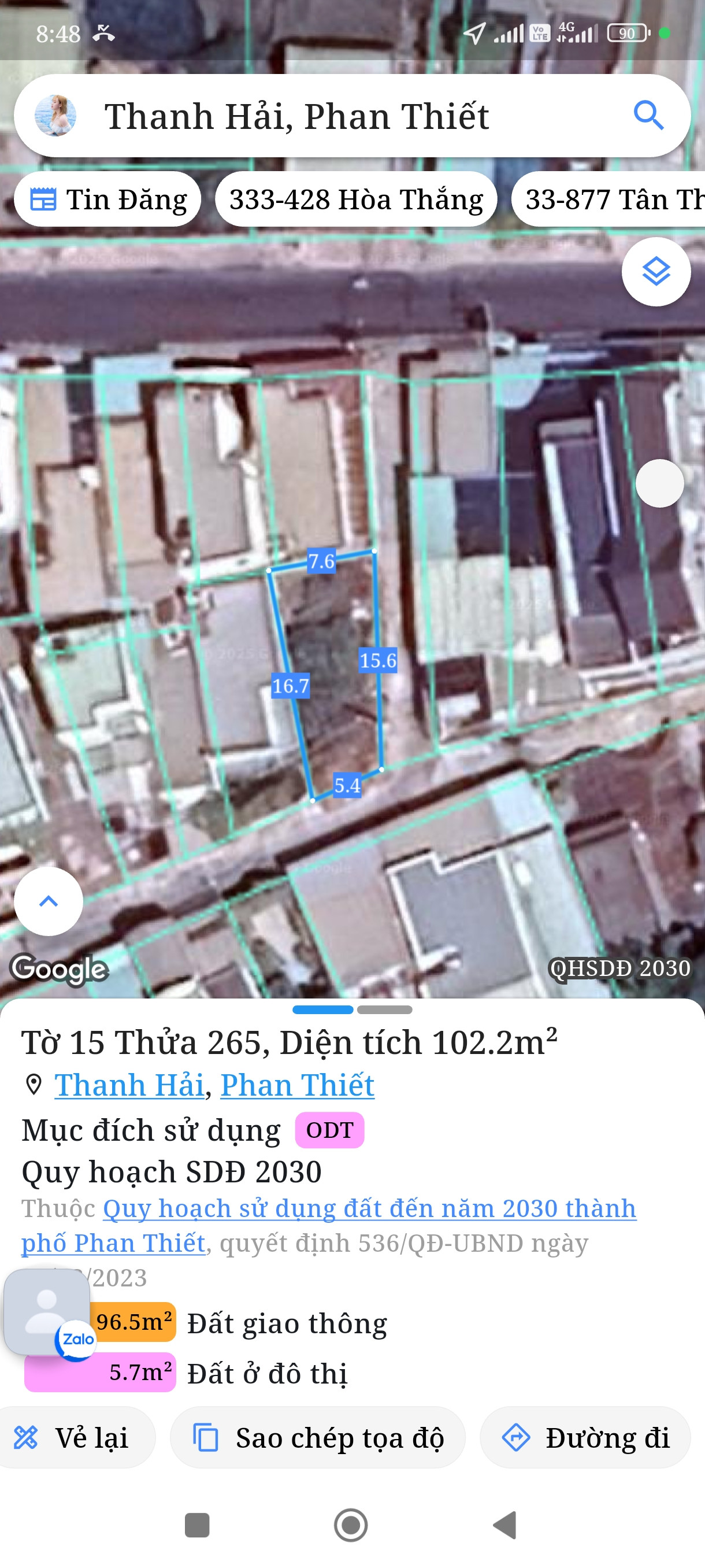 Bán đất 102m² full thổ cư ngang 5,4m giá 2.2 tỷ tại Phường Phú Thủy