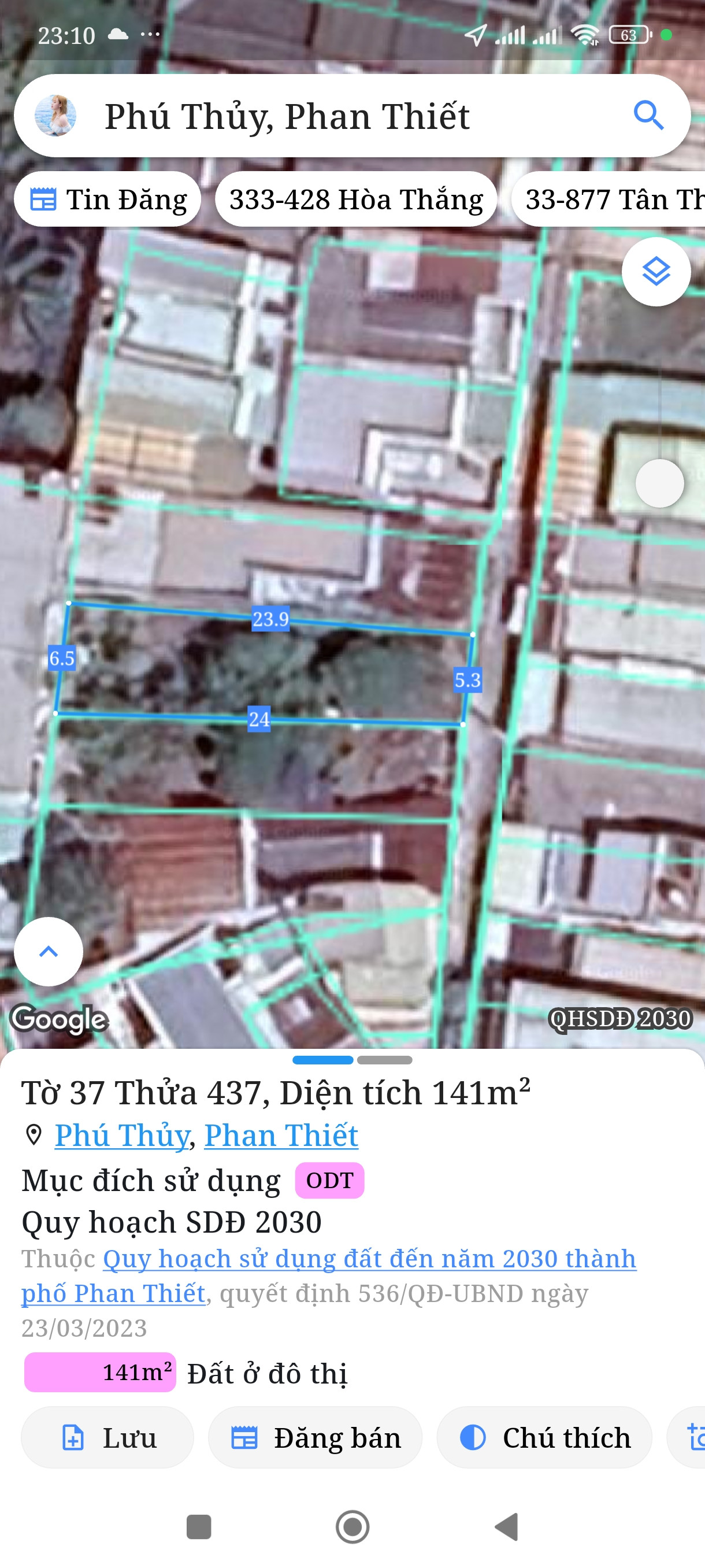 Bán đất 141m² ngang 5,3m giá 2.1 tỷ Phường Phú Thủy