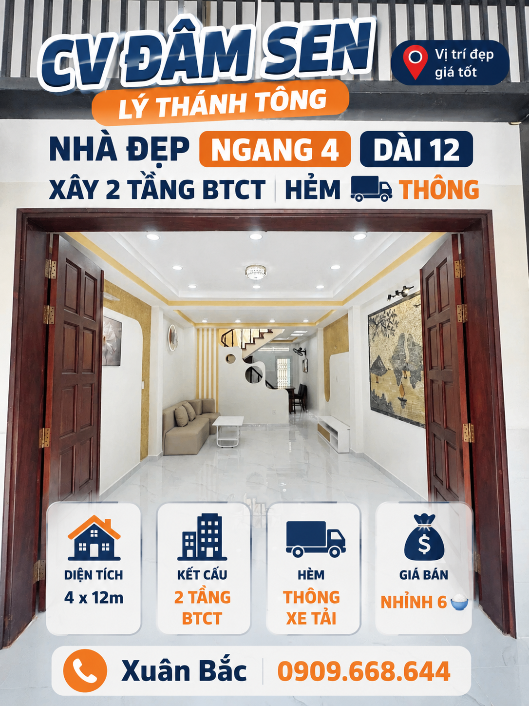 CV ĐAM SEN - LÝ THÁNH TÔNG 
NHÀ MỚI NGANG 4 DÀI 12 XÂY 2 TÂNG BTCT 
HẺM 🚛 THÔNG THOÁNG