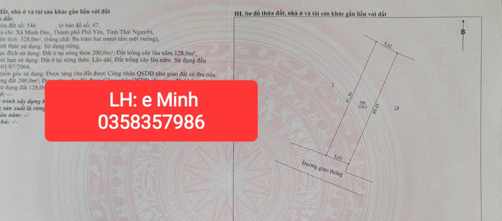 Bán đất 328m² ngang 8.01m giá 1.9 tỷ Phường Phúc Thuận