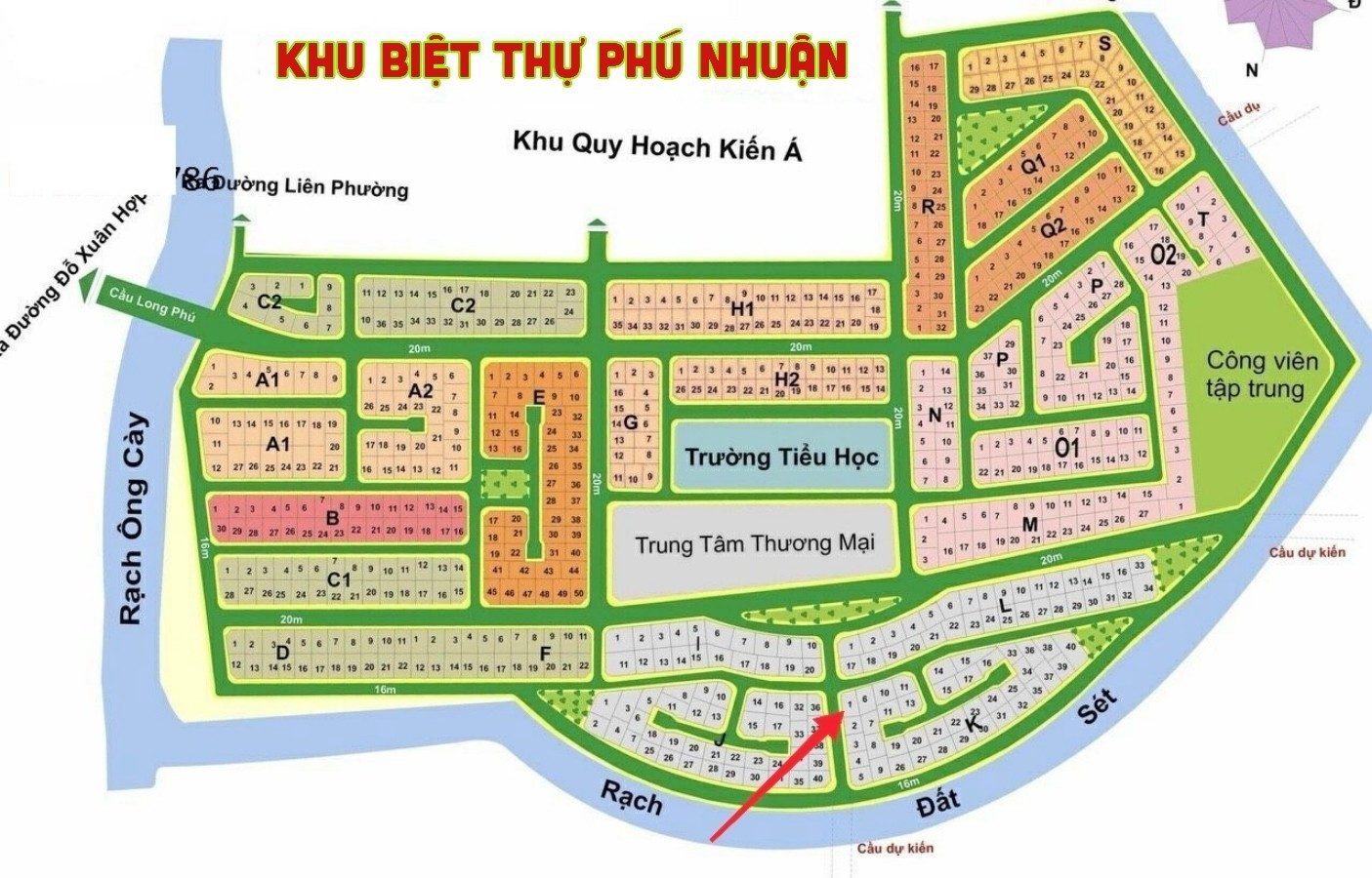 Đất 278m ngang 15.4m, lô góc 2MT đường KDC Phú Nhuận, Phước Long B, Q9 cũ.