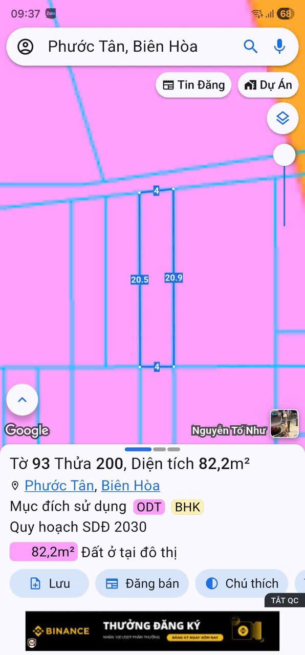 Bán đất 82.2m² có sẵn 67m² thổ cư ngang 5m giá 1.02 tỷ tại Phường Phước Tân