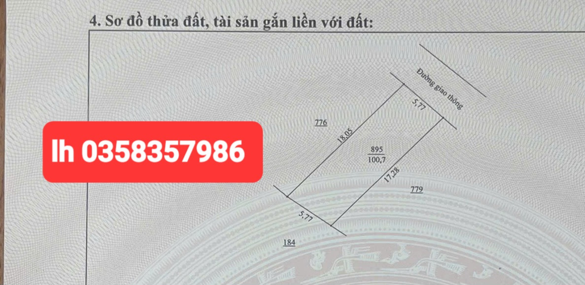 Bán đất 100.7m² ngang 5.77m giá 600 triệu Phường Quan Triều
