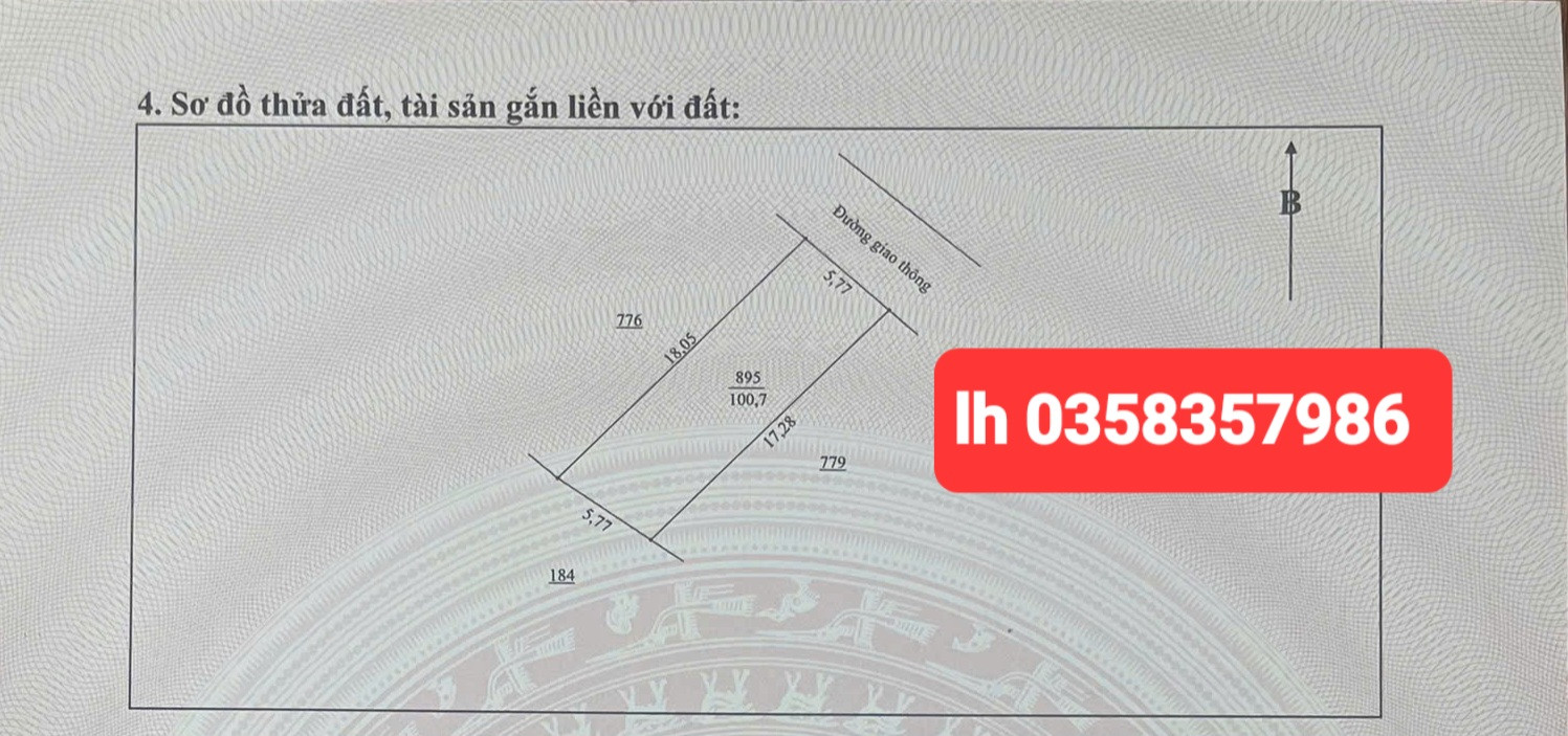 Bán đất 100.7m² có sẵn 100m² thổ cư ngang 5.77m giá 600 triệu tại Phường Quan Triều