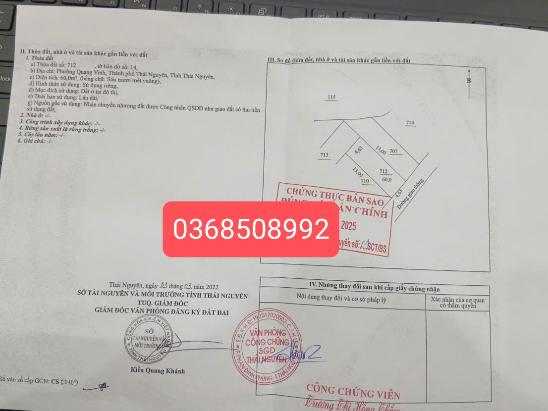 Bán đất 60m² ngang 4,6m giá 1.28 tỷ Phường Quan Triều