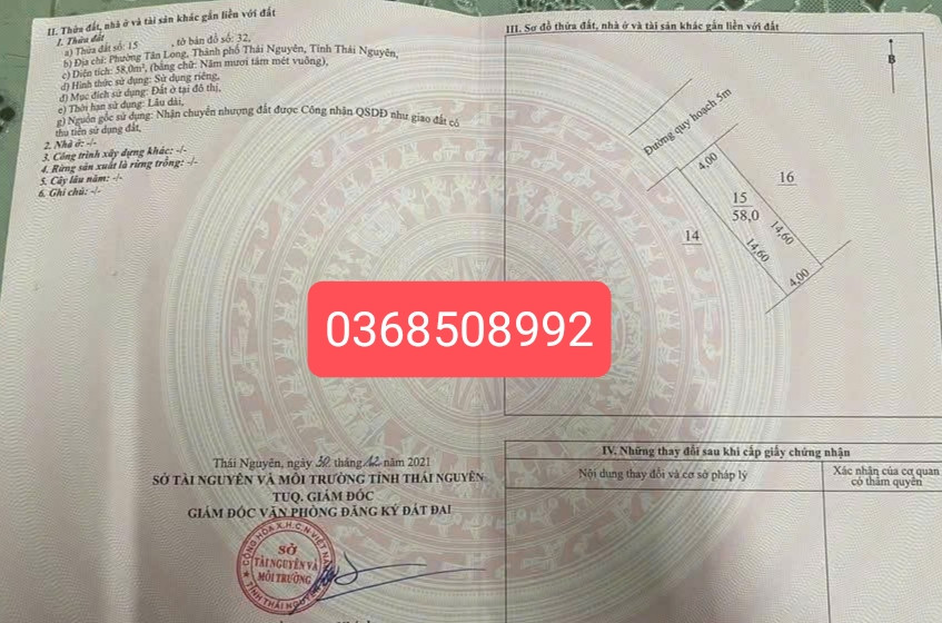 Bán đất 58m² ngang 4m giá 1.28 tỷ Phường Quan Triều