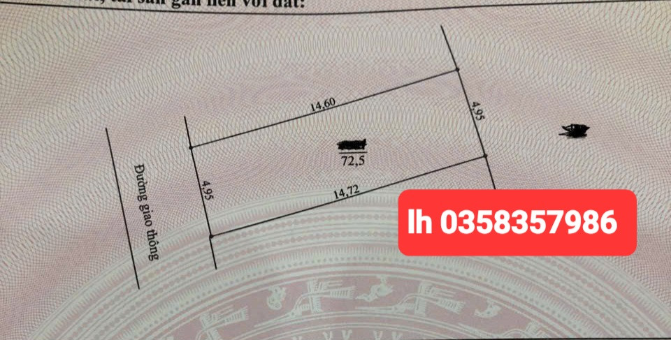 Bán đất 72.5m² ngang 4.95m giá 2.2 tỷ Phường Quyết Thắng